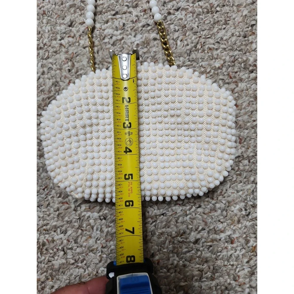 John Wind Purse Vintage Beaded 60's Hong Kong Boho Hippie Cloth Bag Ivory Gold